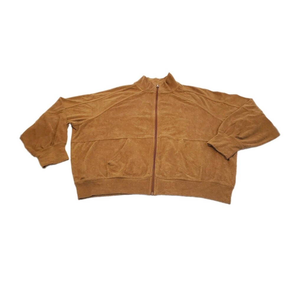 Offline By Aerie Womens Sz L Brown Terry Cloth Warm Up Jacket preppy casual 80s